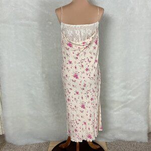 Vintage 90s Y2K Hugo Buscati Victoria's Secret Pink Ivory Floral Slip Dress 18